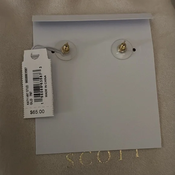 Kendra Scott Katy Heart Stud Gold Pink Glass Earrings - Picture 3 of 3